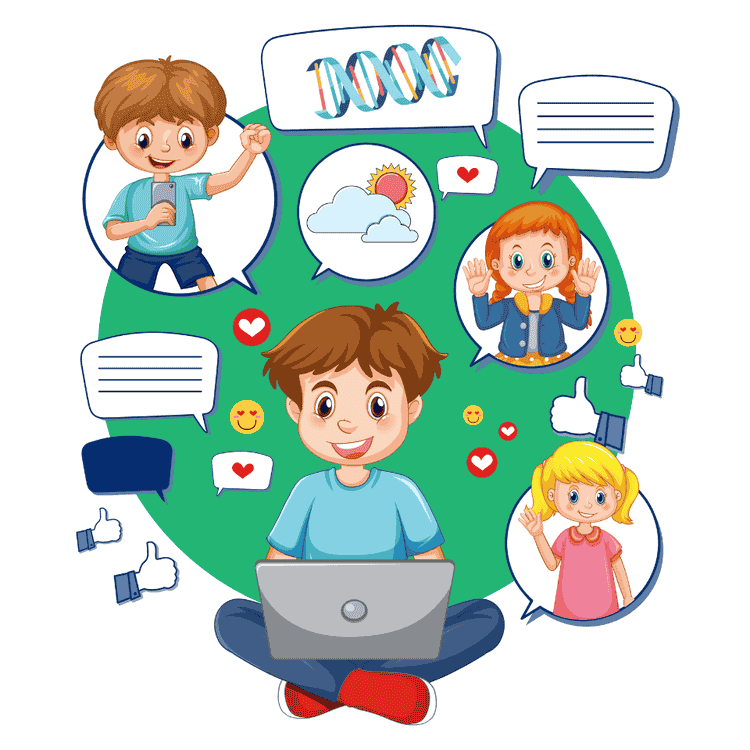 Young kids learning data science with laptops and charts in a fun classroom setting
