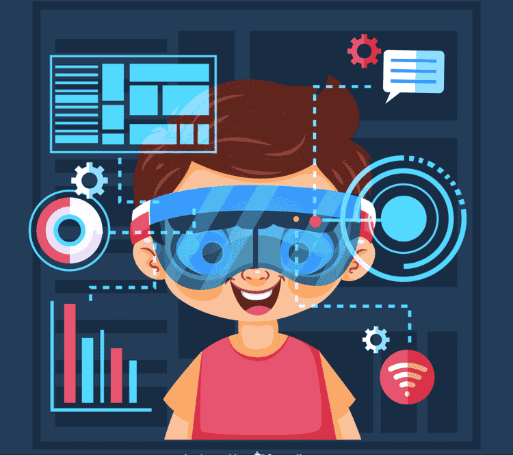 Young kids learning data science with laptops and charts in a fun classroom setting
