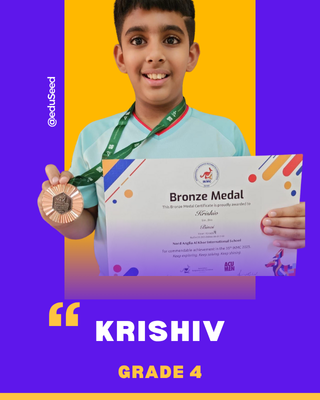 A smiling student holding a Bronze Medal certificate for the International Kangaroo Mathematics Competition (IKMC) in Qatar.