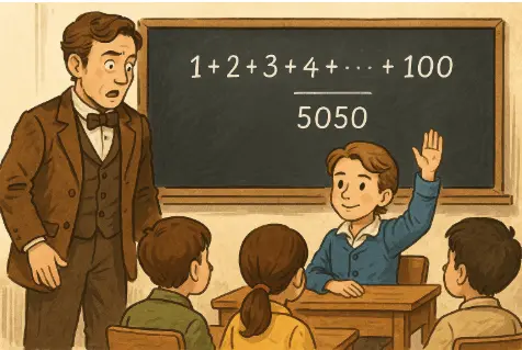 A young student confidently answers a math problem in class while the surprised teacher looks on.