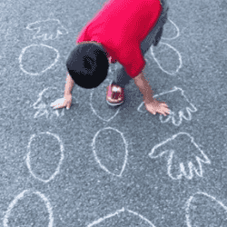 Stepping and placing hands on the outlines like a coordination game.