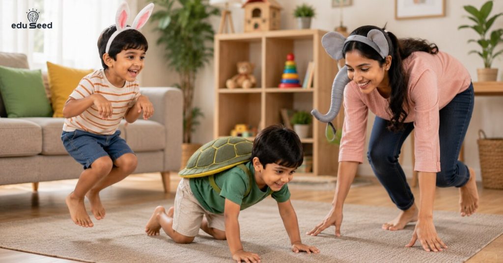 Child pretending to be different animals.